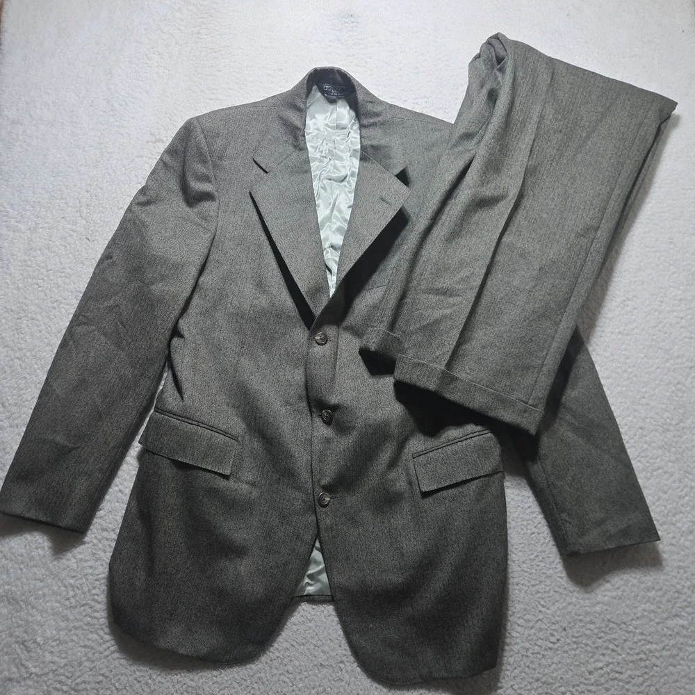 Vintage 80s Polo Ralph Lauren 2 Piece Suit Gray Herringbone Made USA Mens 44L